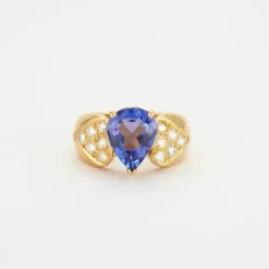 Bague en Or jaune, diamants, tanzanite