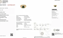 Bague en or jaune diamants et Diopside vert certificat IGI