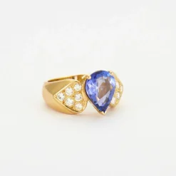 Bague en Or jaune, diamants, tanzanite
