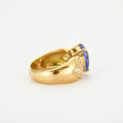 Bague en Or jaune, diamants, tanzanite