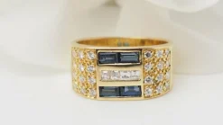 Bague en or jaune, diamants et saphirs
