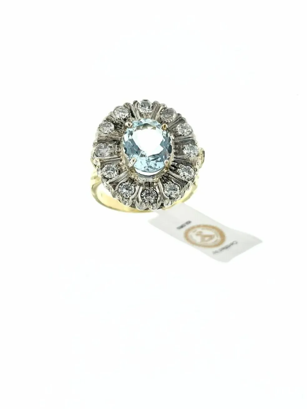 Bague en or jaune et argent , aigue-marine 2.25ct diamants certificat IGI