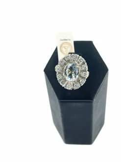 Bague en or jaune et argent , aigue-marine 2.25ct diamants certificat IGI
