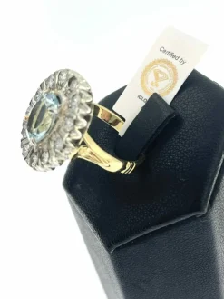 Bague en or jaune et argent , aigue-marine 2.25ct diamants certificat IGI