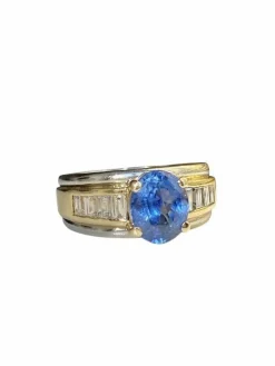 Bague en or jaune et blanc 18K saphir et diamants