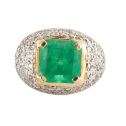 Bague en or jaune et blanc, diamants, émeraude