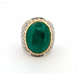 Bague en or jaune et blanc avec émeraude colombienne et diamants