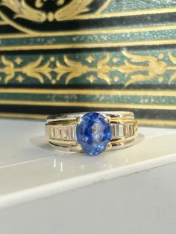 Bague en or jaune et blanc 18K saphir et diamants