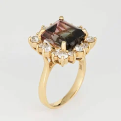 Bague en or jaune et diamants tourmaline bicolore de 5,60 ct