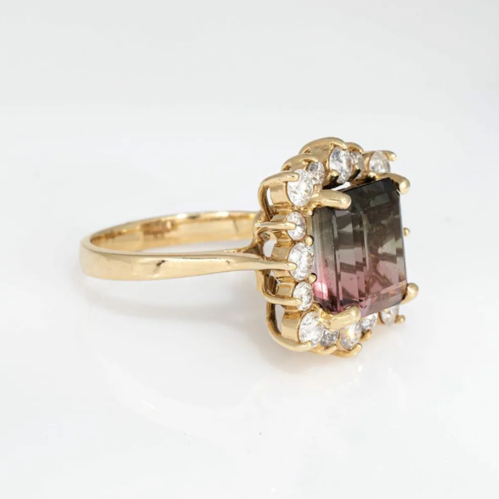 Bague en or jaune et diamants tourmaline bicolore de 5,60 ct