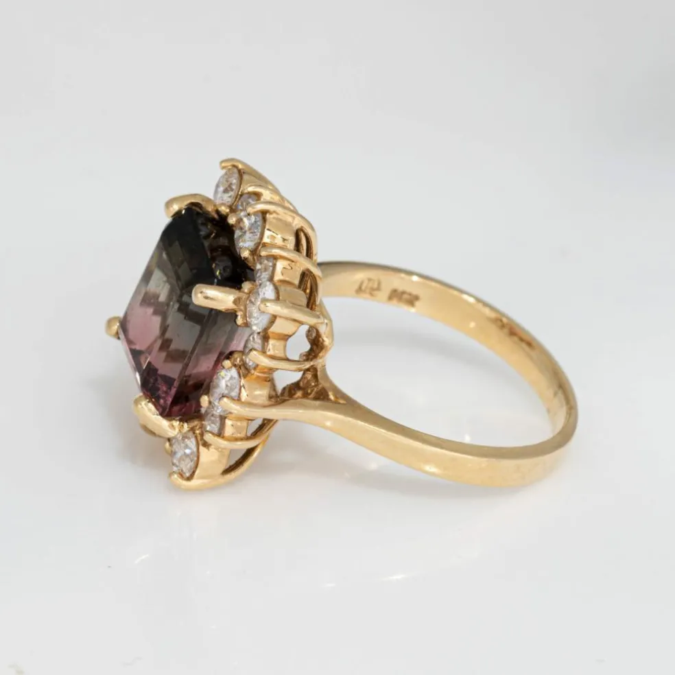 Bague en or jaune et diamants tourmaline bicolore de 5,60 ct
