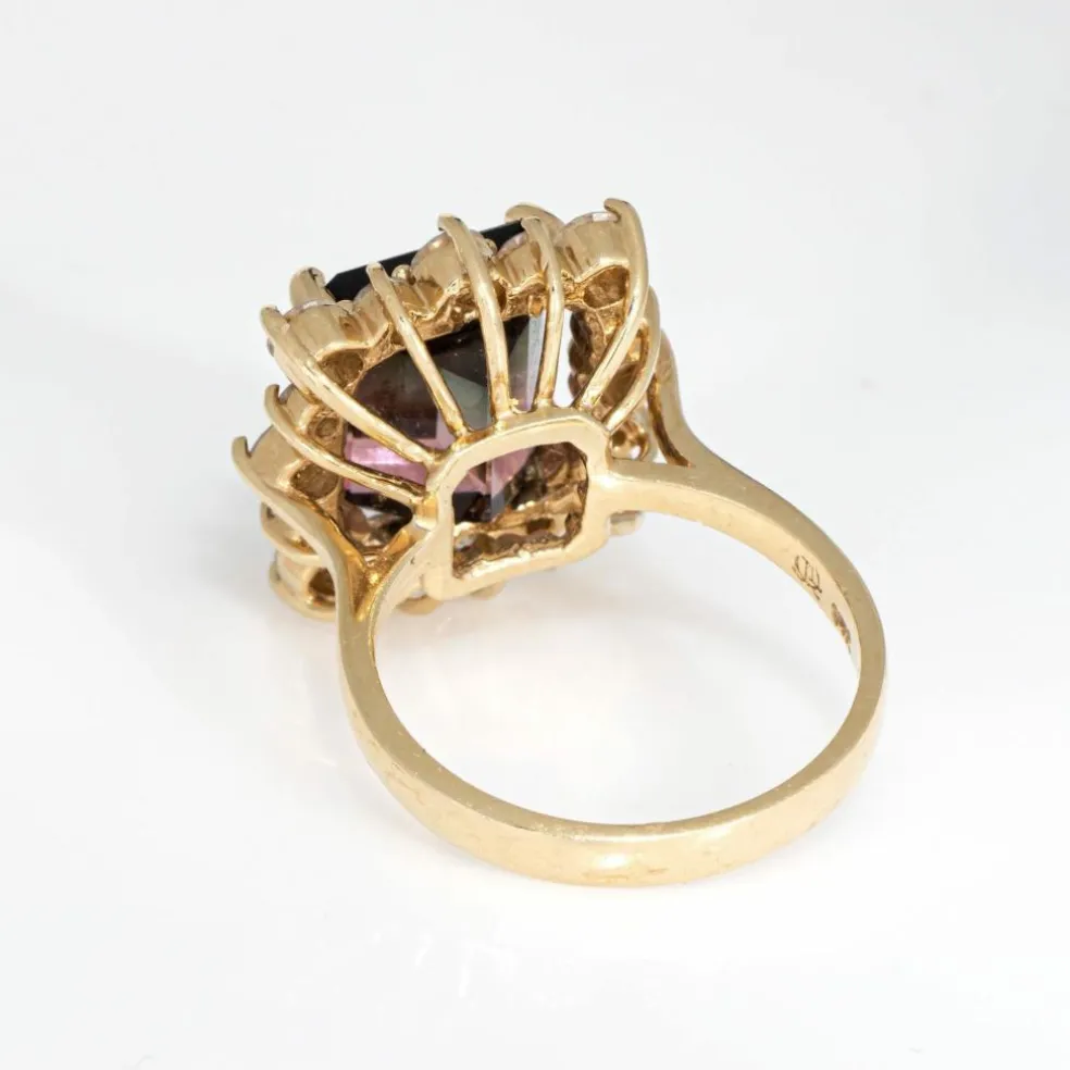 Bague en or jaune et diamants tourmaline bicolore de 5,60 ct