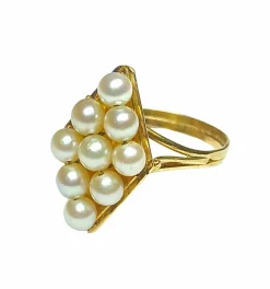 Bague en or jaune et perles