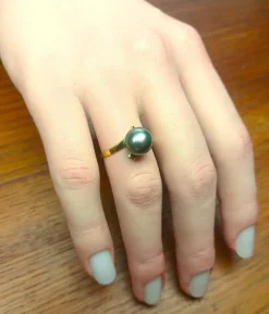 Bague en or jaune et perle de Tahiti