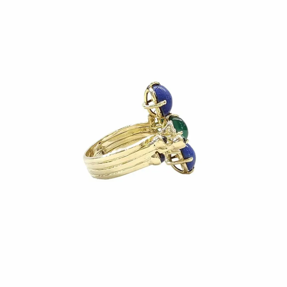 Bague en or jaune lapis lazuli, diamants et chrysoprases