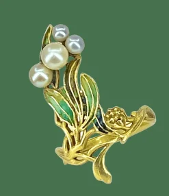 Bague en or jaune, émail, perles, époque Art Nouveau