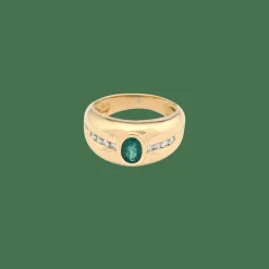 Bague en or jaune émeraude et diamants