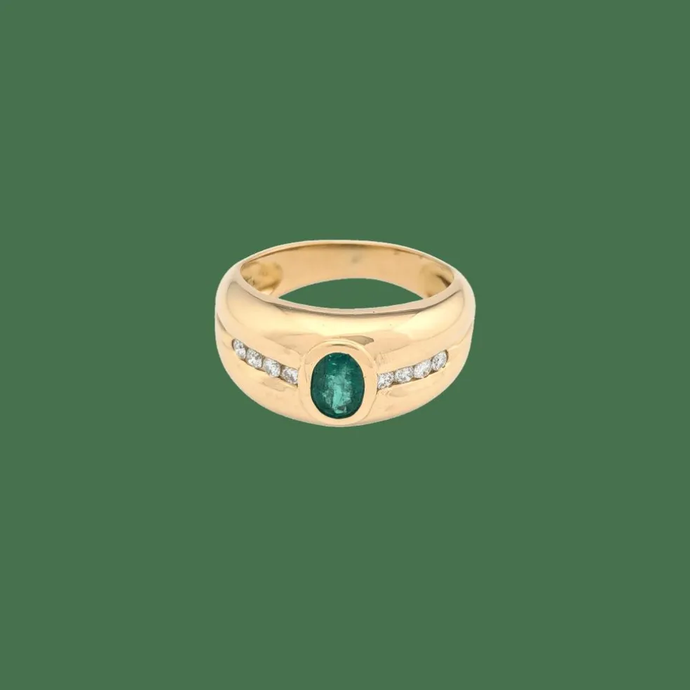 Bague en or jaune émeraude et diamants