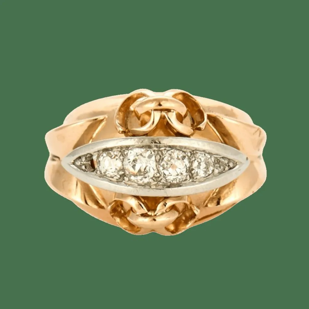 Bague en or jaune, or gris et diamants