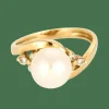 Bague en or jaune, perle de culture et diamants