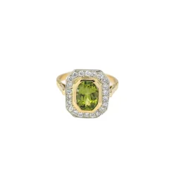 Bague en or jaune péridot et diamants