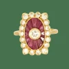 Bague en or jaune, rubis calibrés et diamants