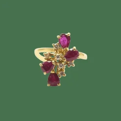 Bague en or jaune rubis et diamants