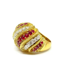 Bague en or jaune rubis et diamants