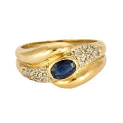 Bague en or jaune, saphir et diamants
