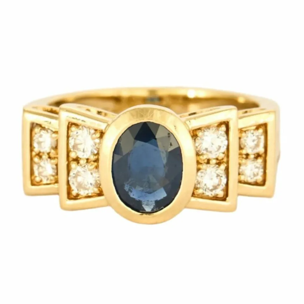 Bague en or jaune, saphir et diamants