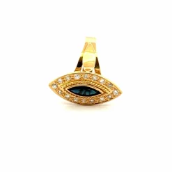 Bague en or jaune saphir navette et diamants