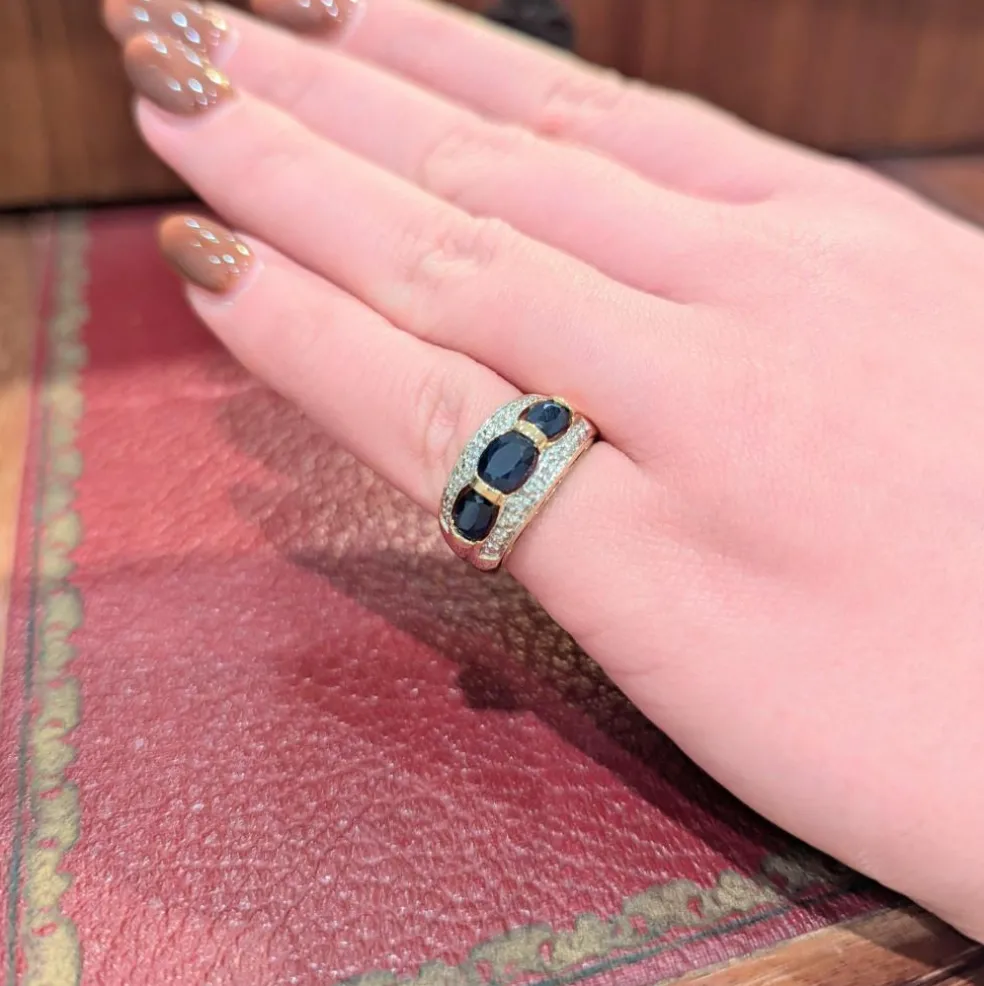 Bague en or jaune saphirs et diamants
