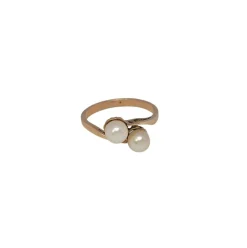 Bague en or jaune Toi et moi, perles