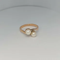 Bague en or jaune Toi et moi, perles