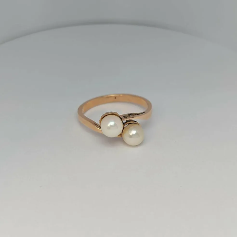 Bague en or jaune Toi et moi, perles