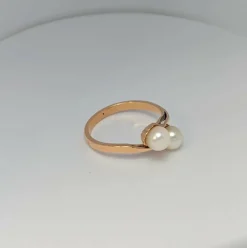 Bague en or jaune Toi et moi, perles