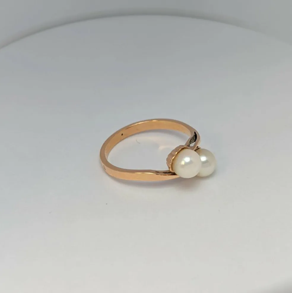 Bague en or jaune Toi et moi, perles