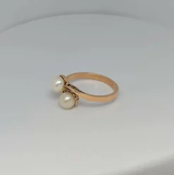 Bague en or jaune Toi et moi, perles
