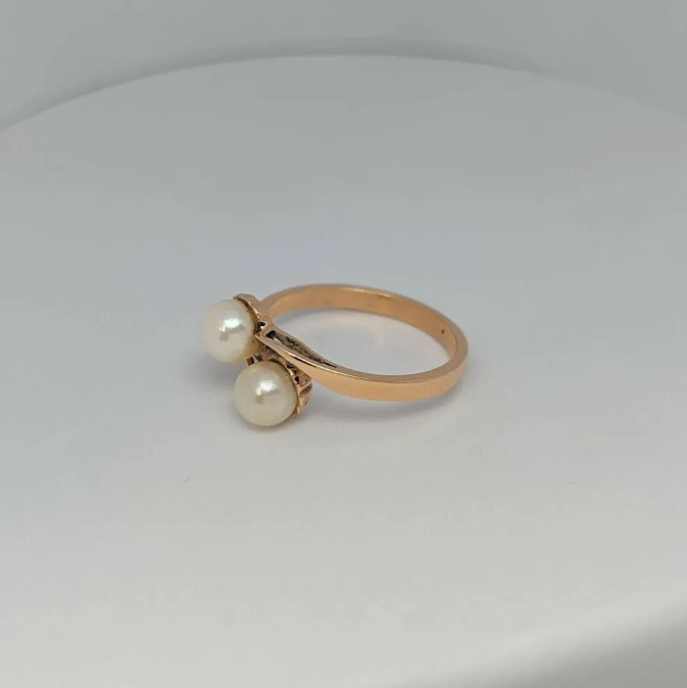 Bague en or jaune Toi et moi, perles