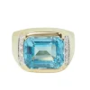 Bague en or jaune, Topaze bleue et diamants