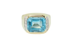 Bague en or jaune, Topaze bleue et diamants