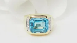 Bague en or jaune, Topaze bleue et diamants
