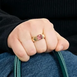 Bague en or jaune tourmaline rose