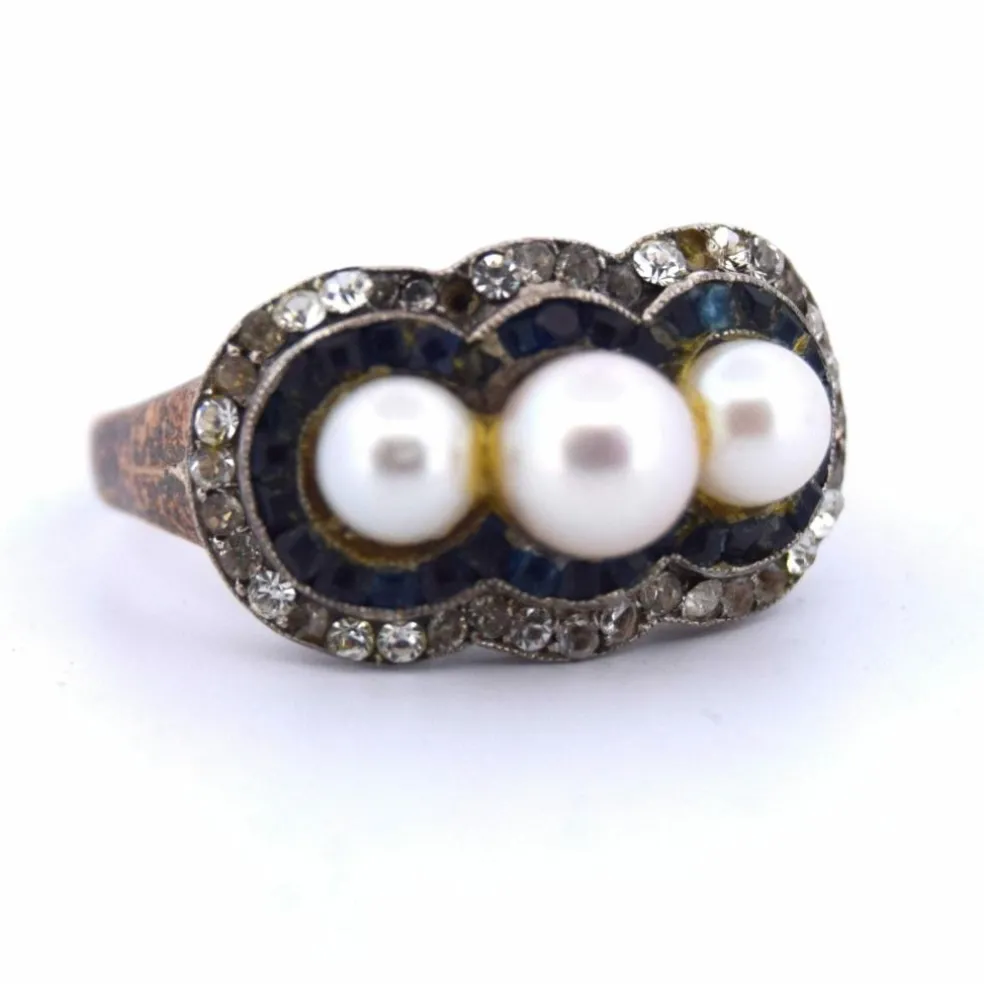 Bague en or, perle et saphir de l'époque victorienne