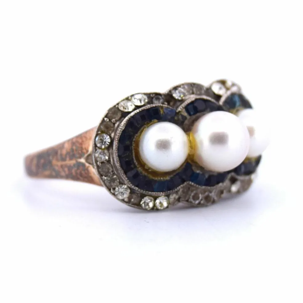 Bague en or, perle et saphir de l'époque victorienne