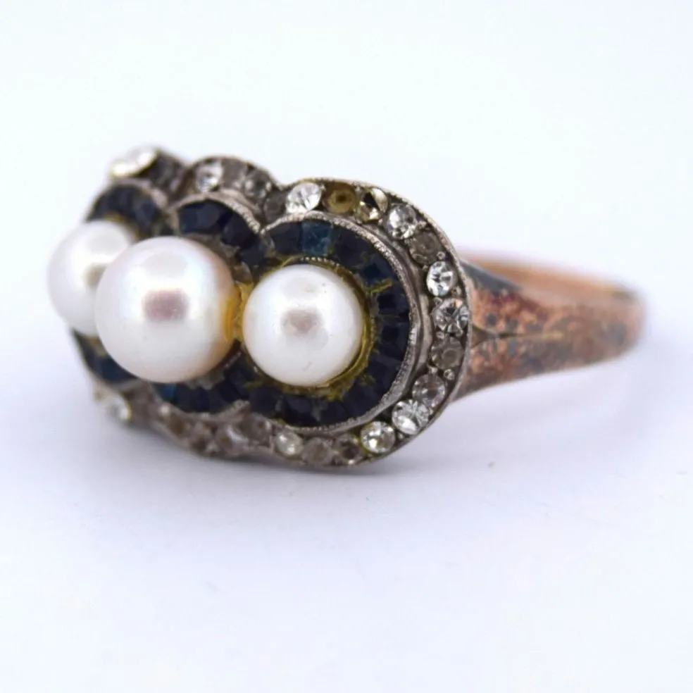 Bague en or, perle et saphir de l'époque victorienne