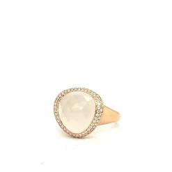 Bague en or rose 18 carats avec quartz blanc de 8,05 ct et diamant