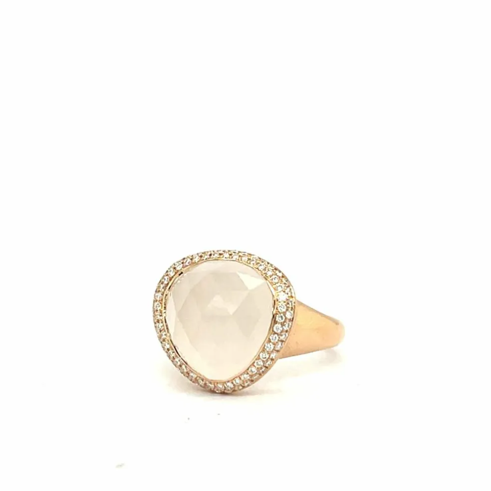 Bague en or rose 18 carats avec quartz blanc de 8,05 ct et diamant