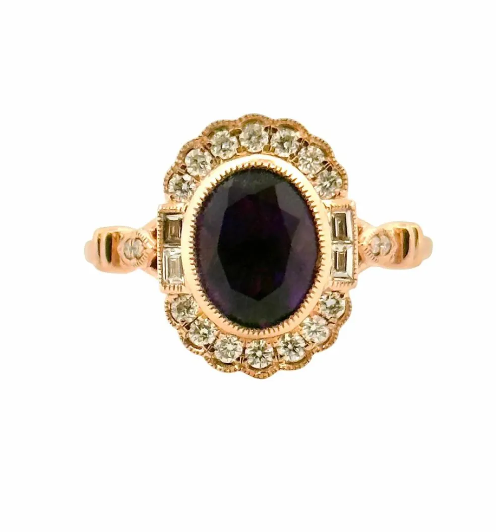 Bague en or rose 18 carats , améthyste et diamants