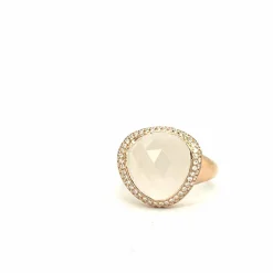 Bague en or rose 18 carats avec quartz blanc de 8,05 ct et diamant
